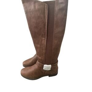 NWOT B-5 “Kayla” Knee High Boots Bulldog Zips Side Buckle Brown.  7.5